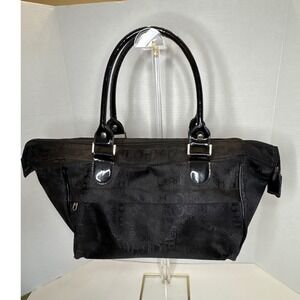 Caboodles Black Monogram Jacquard Cosmetic Tote Bag Pink Polka Dot Lining